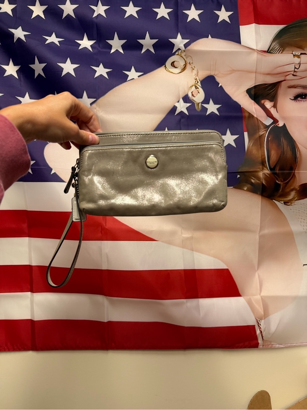COACH Park Taupe Shimmer Metallic Wristlet